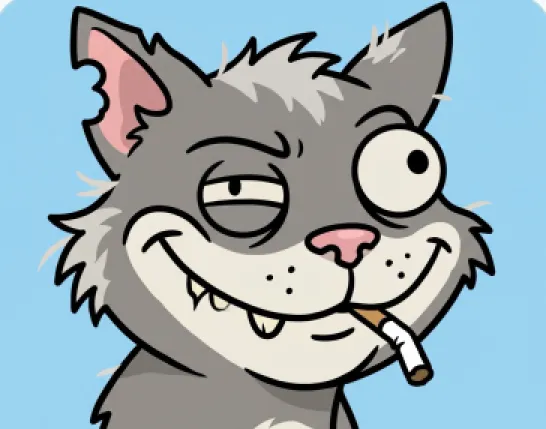 A scruffy alley cat with a cigarette