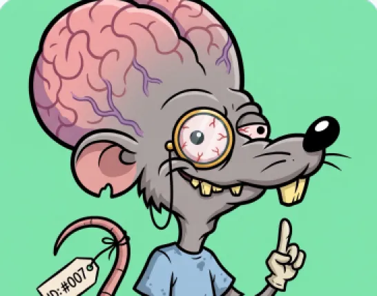 A lab rat with an enormous brain and a monocle